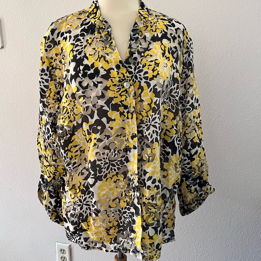 Ruby Red Button-Up Blouse - Yellow and Black